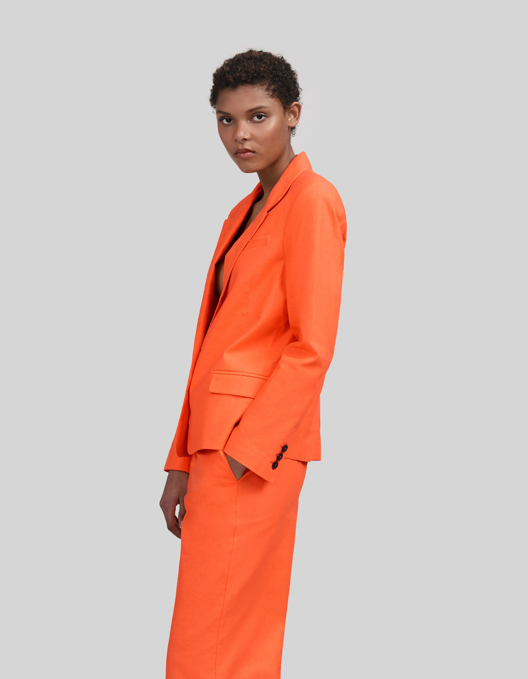 Women's oversized orange cotton linen suit jacket