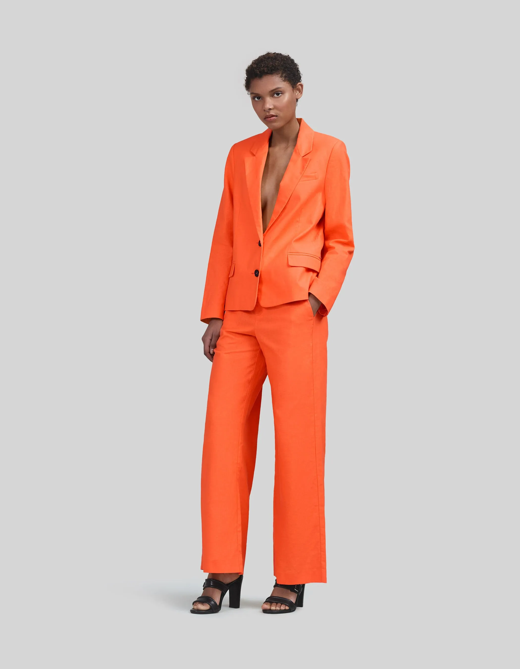 Women's oversized orange cotton linen suit jacket