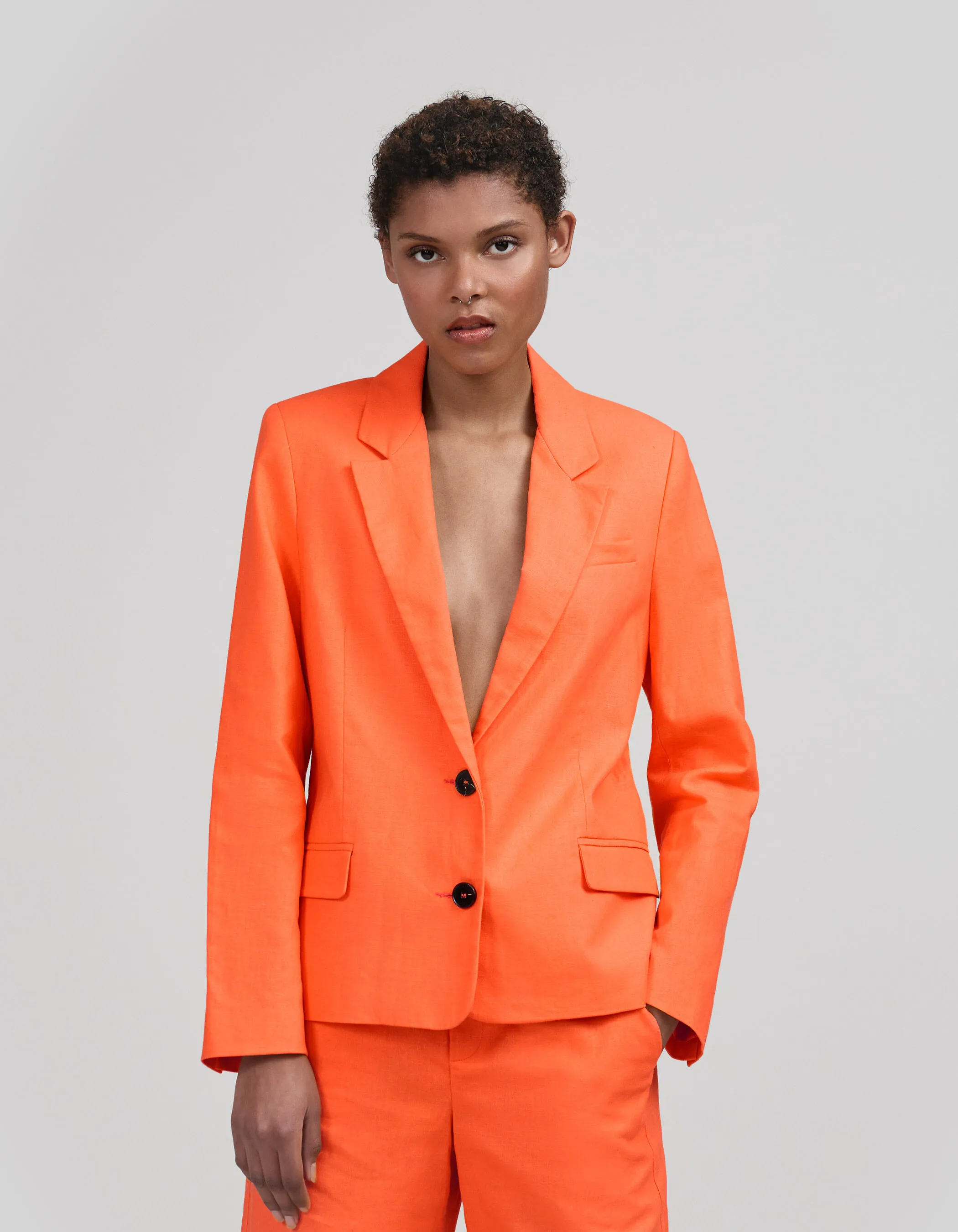 Women's oversized orange cotton linen suit jacket