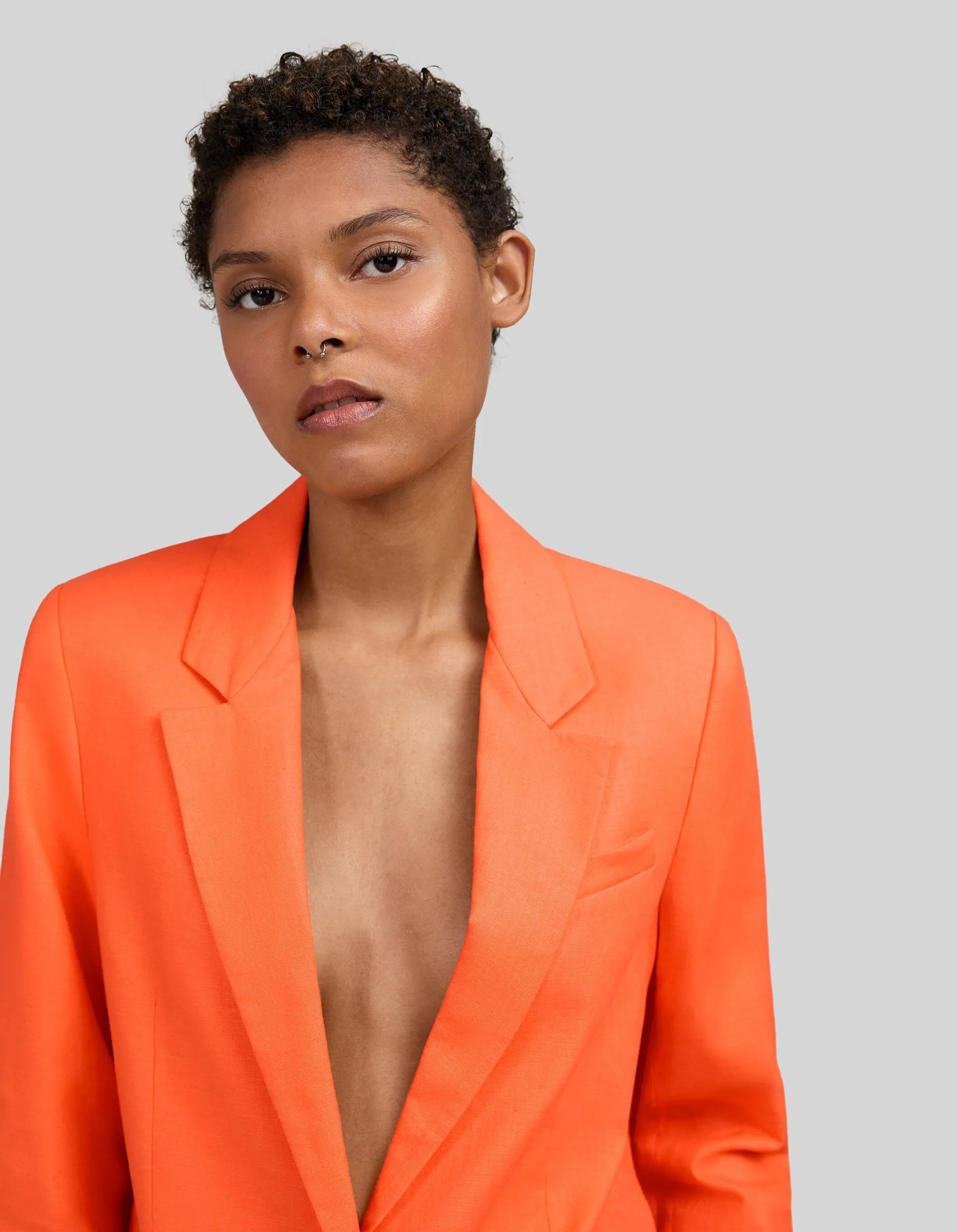 Women's oversized orange cotton linen suit jacket