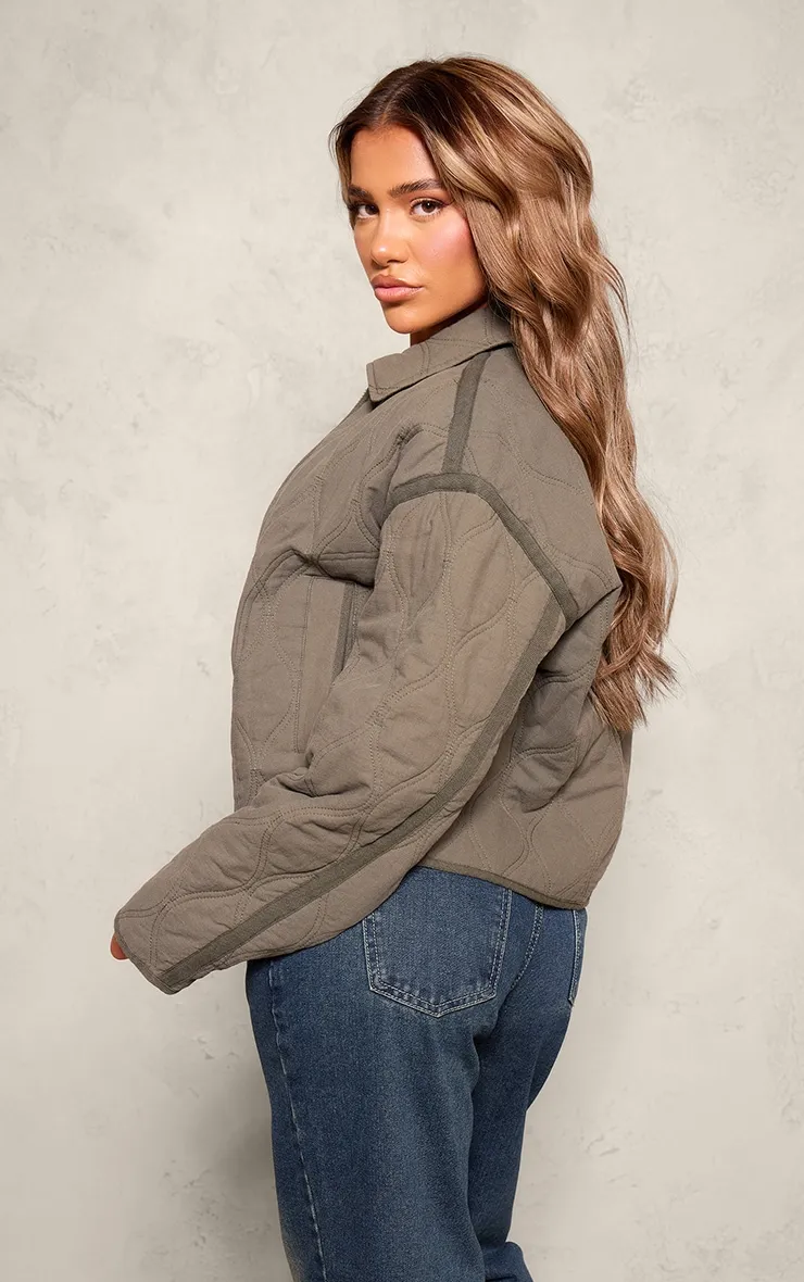 Oversized textured wave khaki jacket with zip