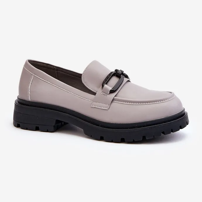 Vinceza Gray Natural Leather Women's Loafers - Imbleria