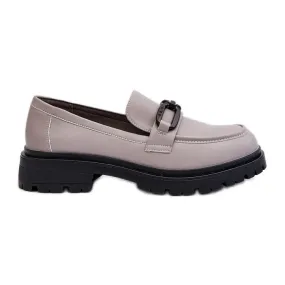 Vinceza Gray Natural Leather Women's Loafers - Imbleria