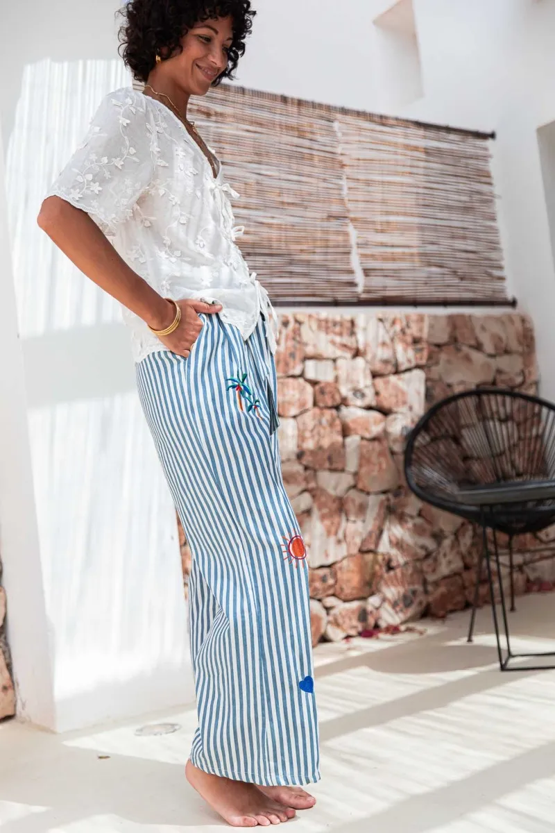 WESLIE Bleu - Striped Women's Pants