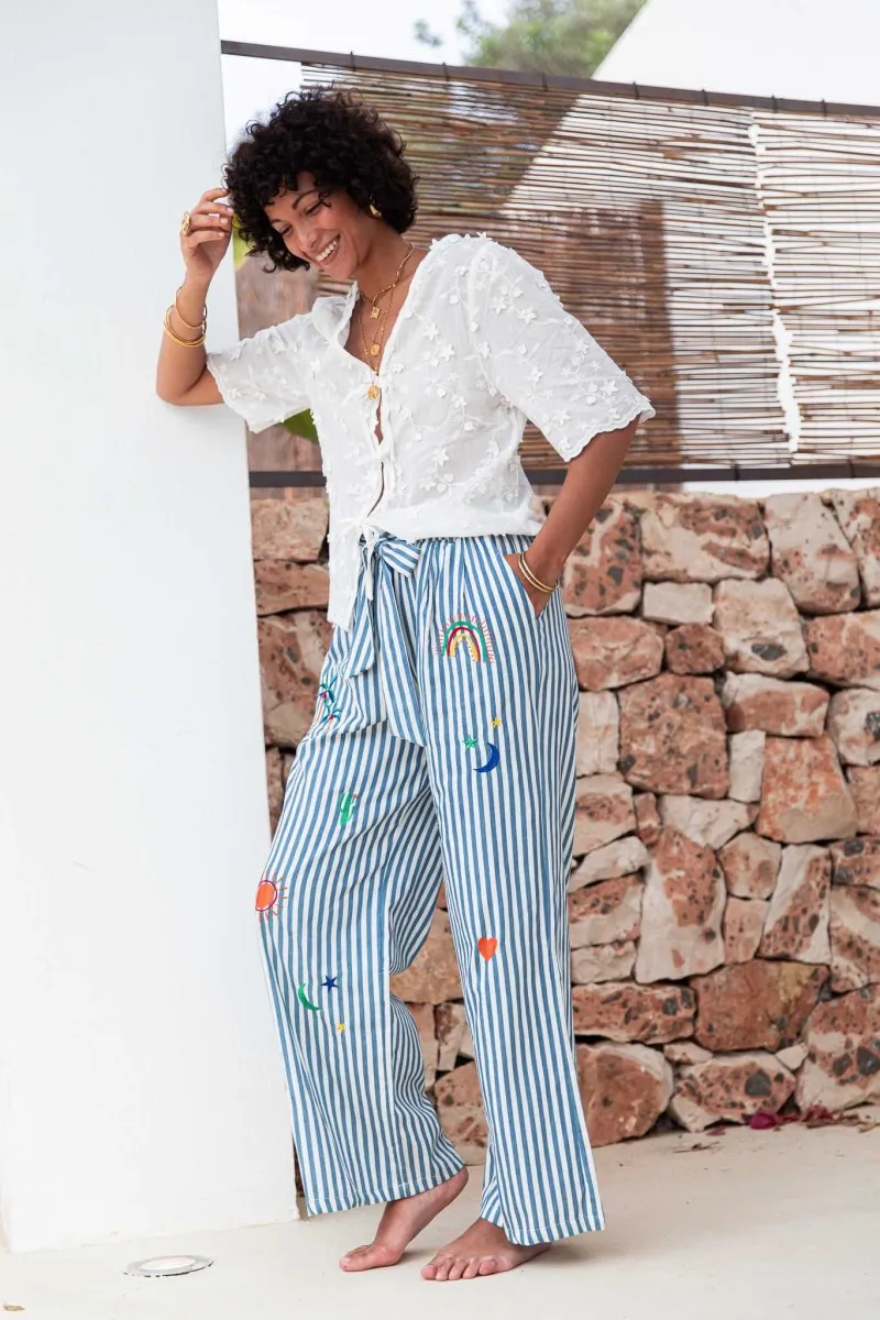 WESLIE Bleu - Striped Women's Pants