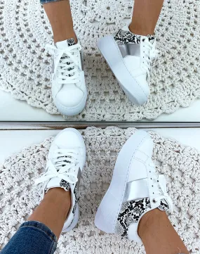 White Croc Detail Metallic Grey Sneakers