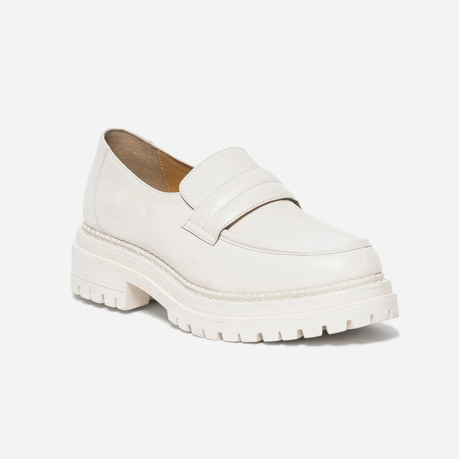 White Leather Crimped Moccasin - Women's Slippers | ERAM