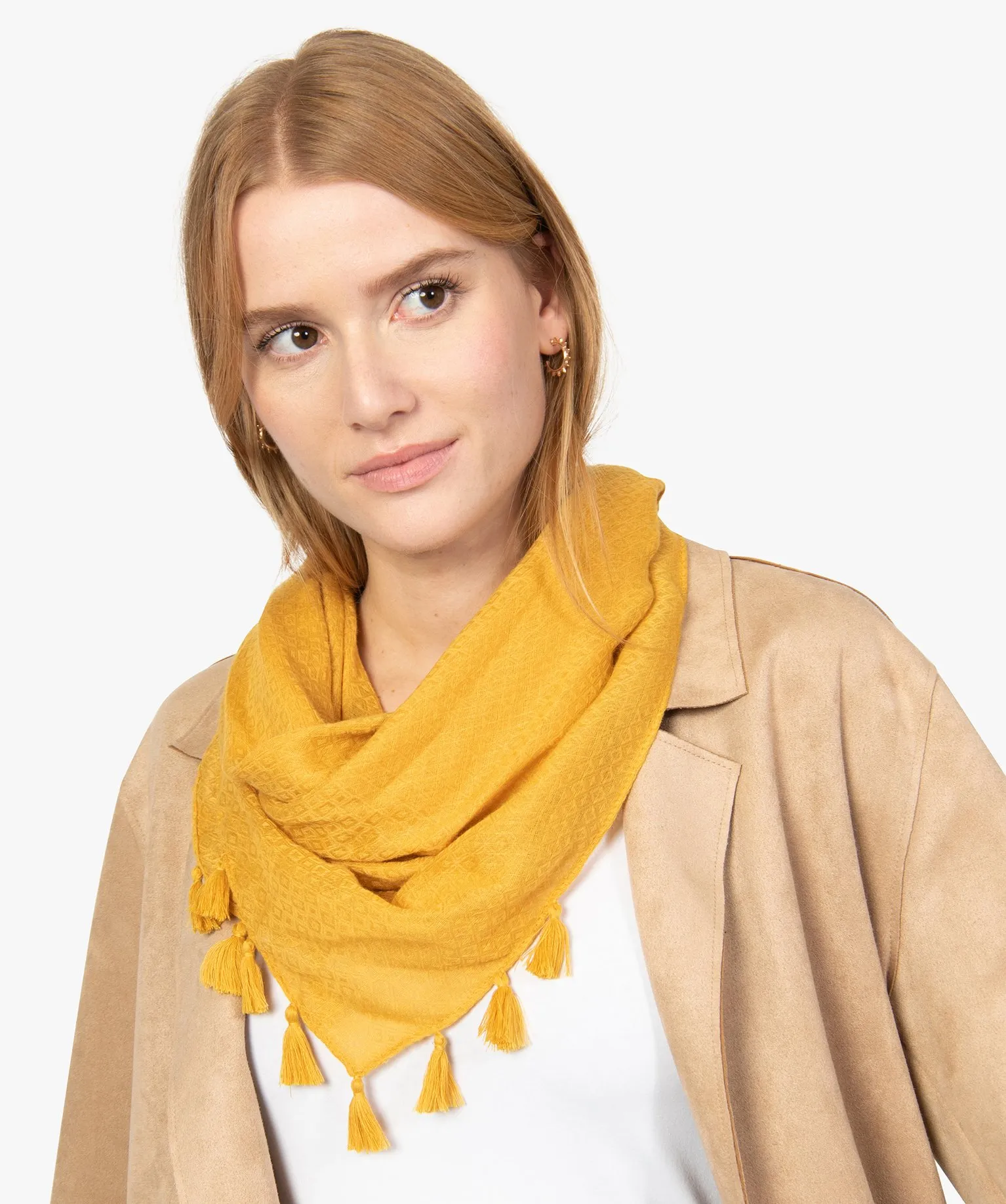 Yellow knit textured women's solid color scarf with pom pom details standard other accessories.